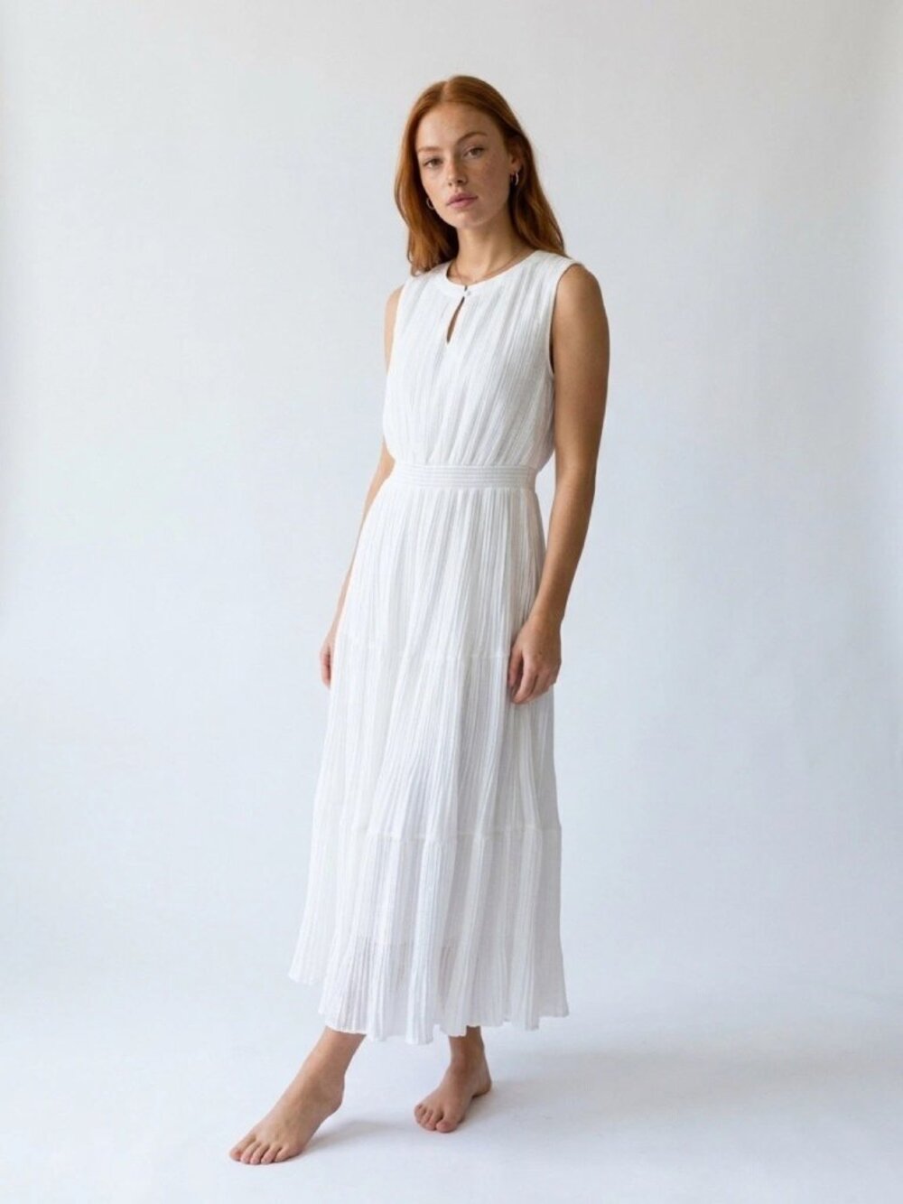 ANTHROPOLOGIE CURRENT AIR White Pleated Sleeveless Maxi Dress Sz S